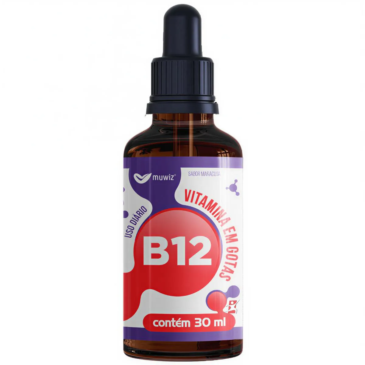 Vitamina B12 Cianocobalamina Concentrada 1 Gota ao Dia 30Ml 600 Doses – Muwiz