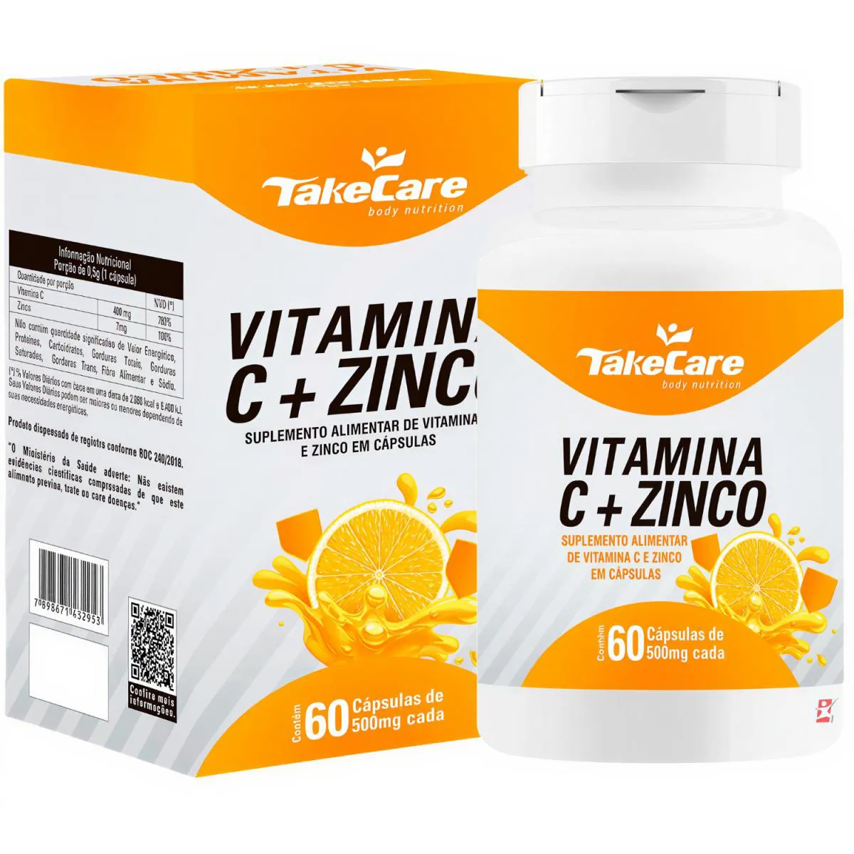 Vitamina C + Zinco Fórmula Antioxidante Concentrada para Imunidade 60 Cápsulas - Take Care