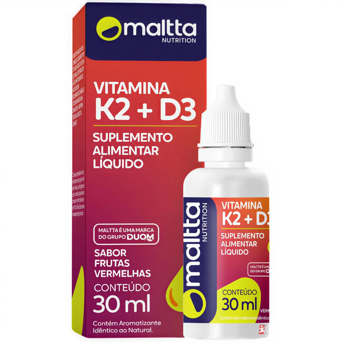 Vitamina D3 + K2 Fórmula Concentrada em Gotas 30 Ml Frutas Vermelhas - Maltta Nutrition