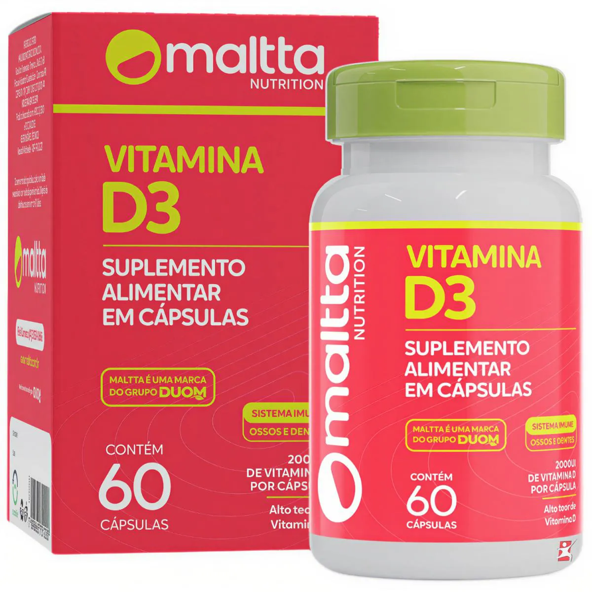 Vitamina D3 Concentrada 2000Ui Colecalciferol 1 ao Dia 60 Cápsulas - Maltta Nutrition