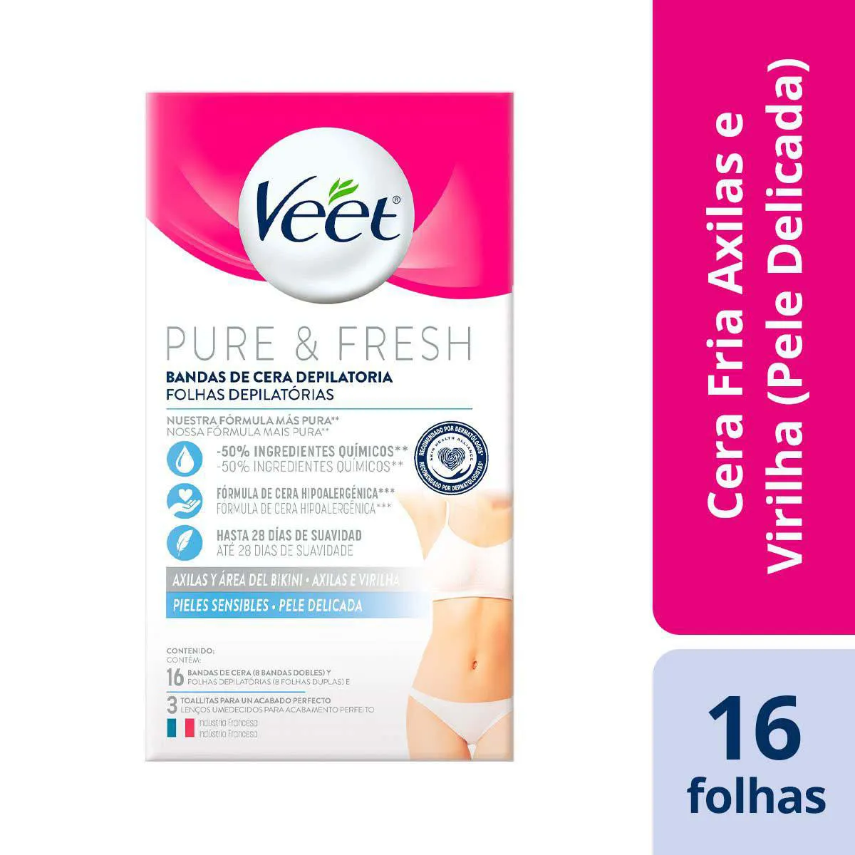Folha Depilatória Axilas e Virilhas Veet Pure & Fresh 16 unidades