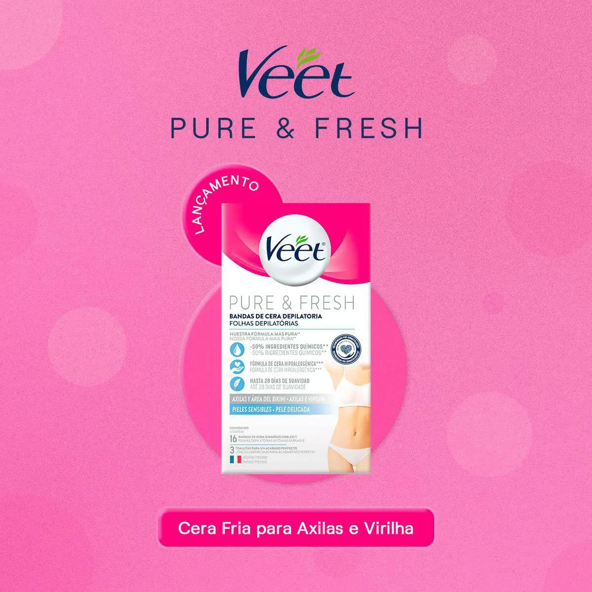Folha Depilatória Axilas e Virilhas Veet Pure & Fresh 16 unidades