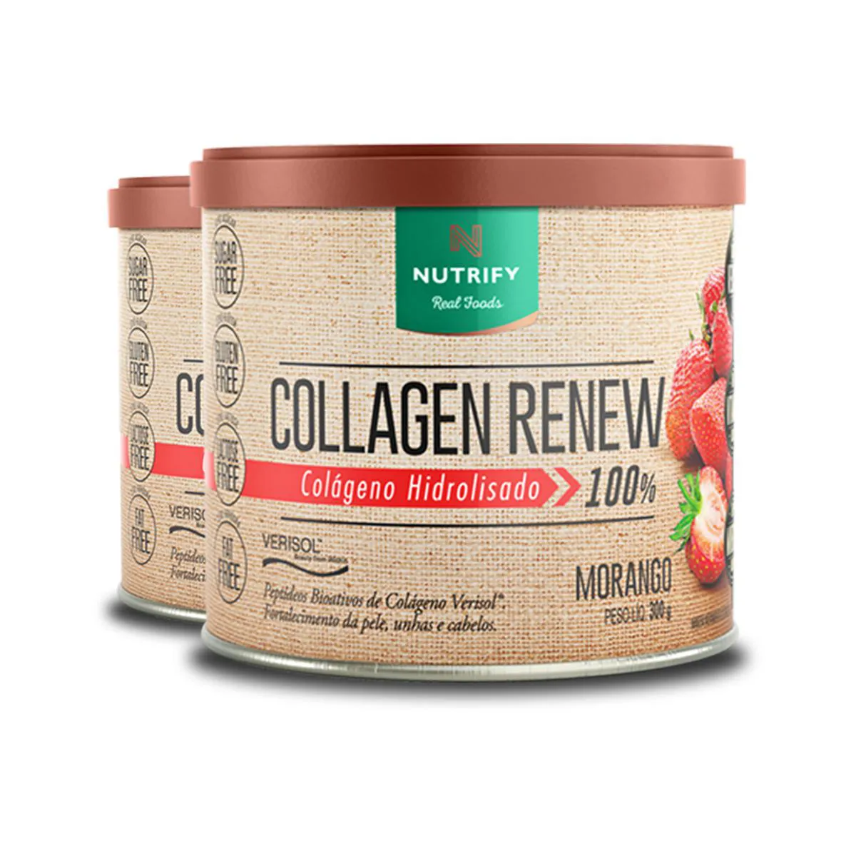Kit 2 Collagen Renew Colágeno Hidrolisado Morango Nutrify 300G