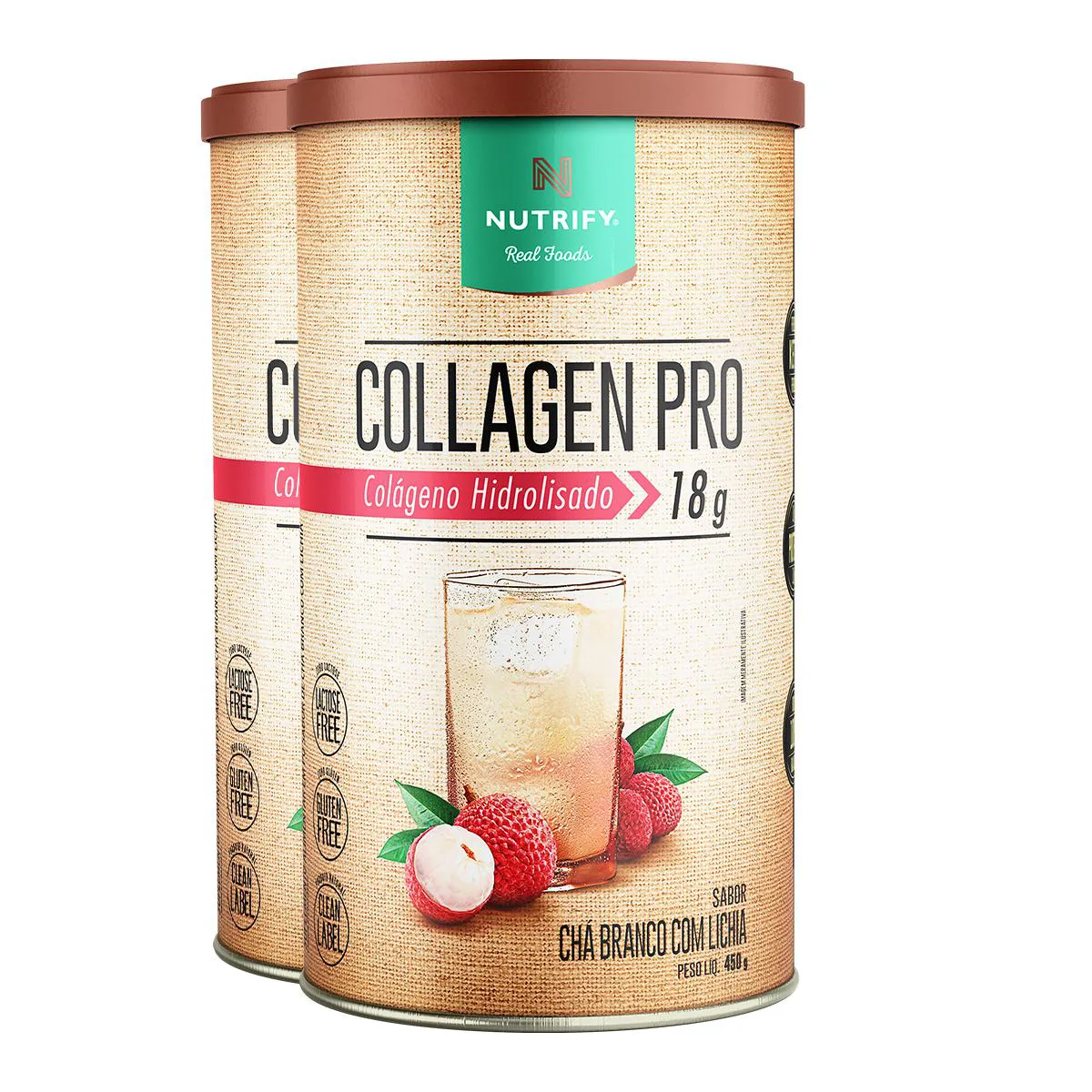 Kit 2 Collagen Pro Colágeno Hidrolisado Chá Branco com Lichia Nutrify 450G