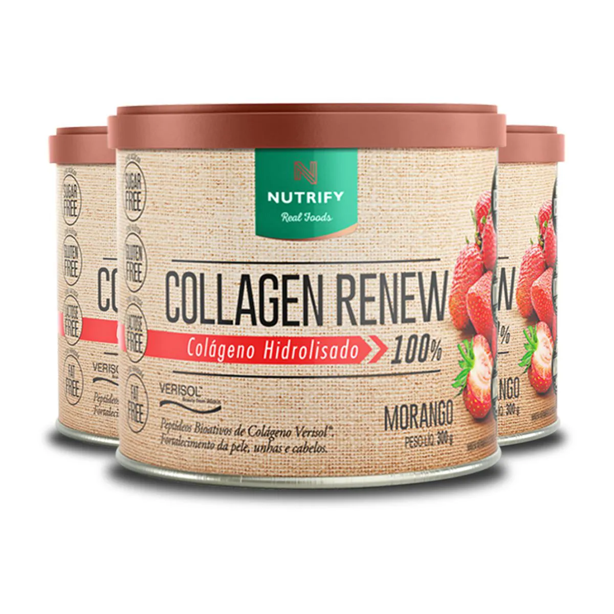 Kit 3 Collagen Renew Colágeno Hidrolisado Morango Nutrify 300G
