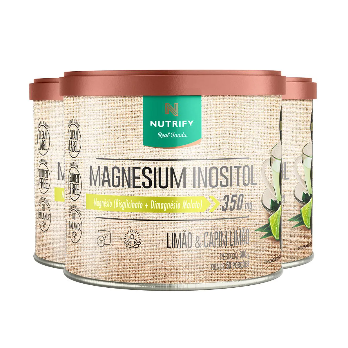 Kit 3 Magnesium Inositol Nutrify 350G Limão e Capim Limão