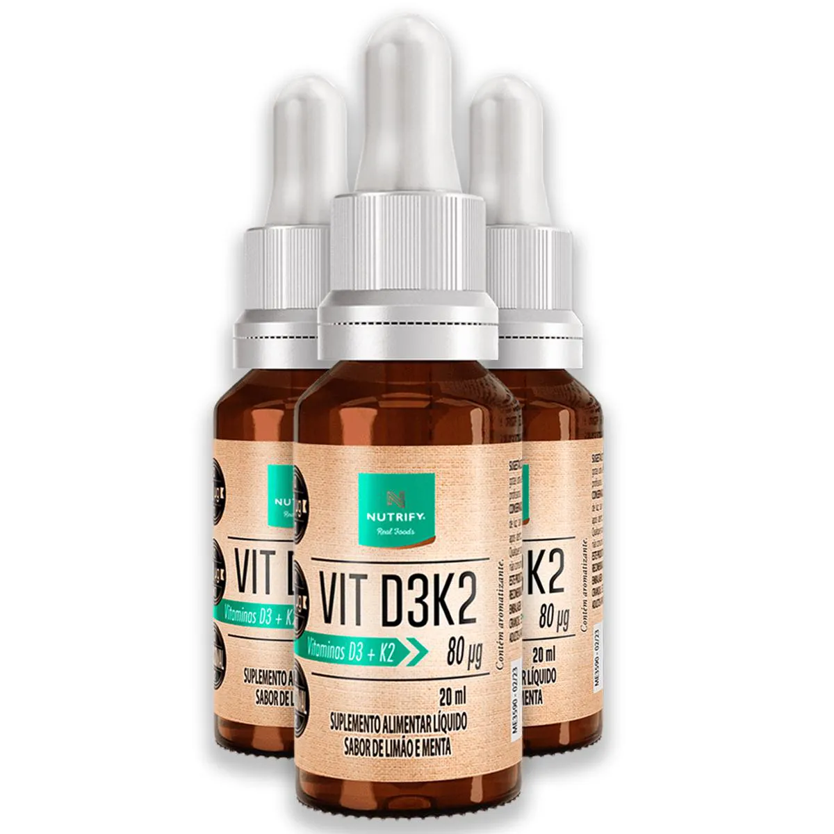 Kit 3 Vitamina D3K2 Nutrify 20Ml Sabor Limão e Menta