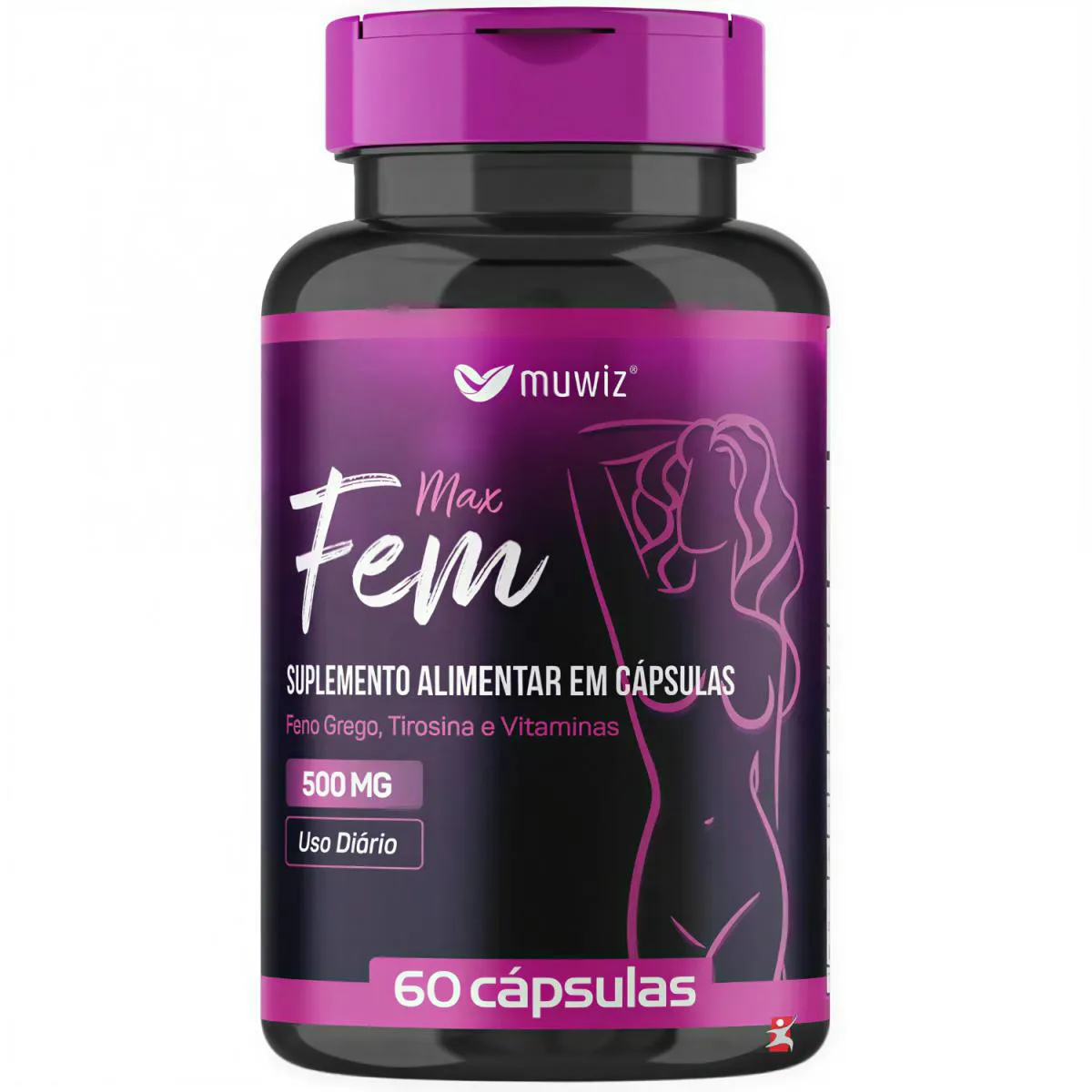Max Fem - Feno Grego + Tirosina + Vit D + Biotina + Vit e + Ácido Fólico 60 Cápsulas - Muwiz