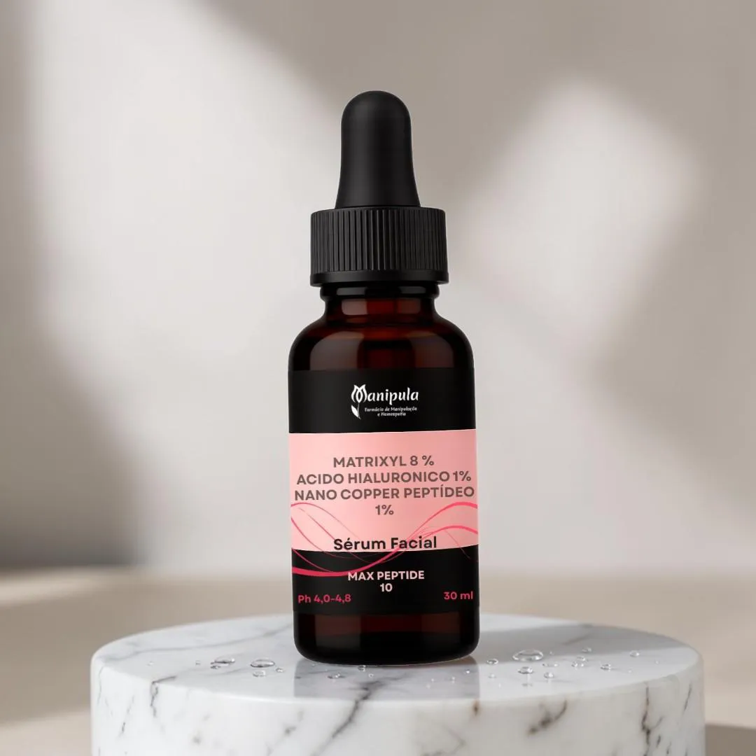 Sérum Complexo de Peptideos (Matrixil) 8 % + Ácido Hialurônico 1 % + Nano Copper Peptídeo 1% | Max Peptide 10 - 30 Ml