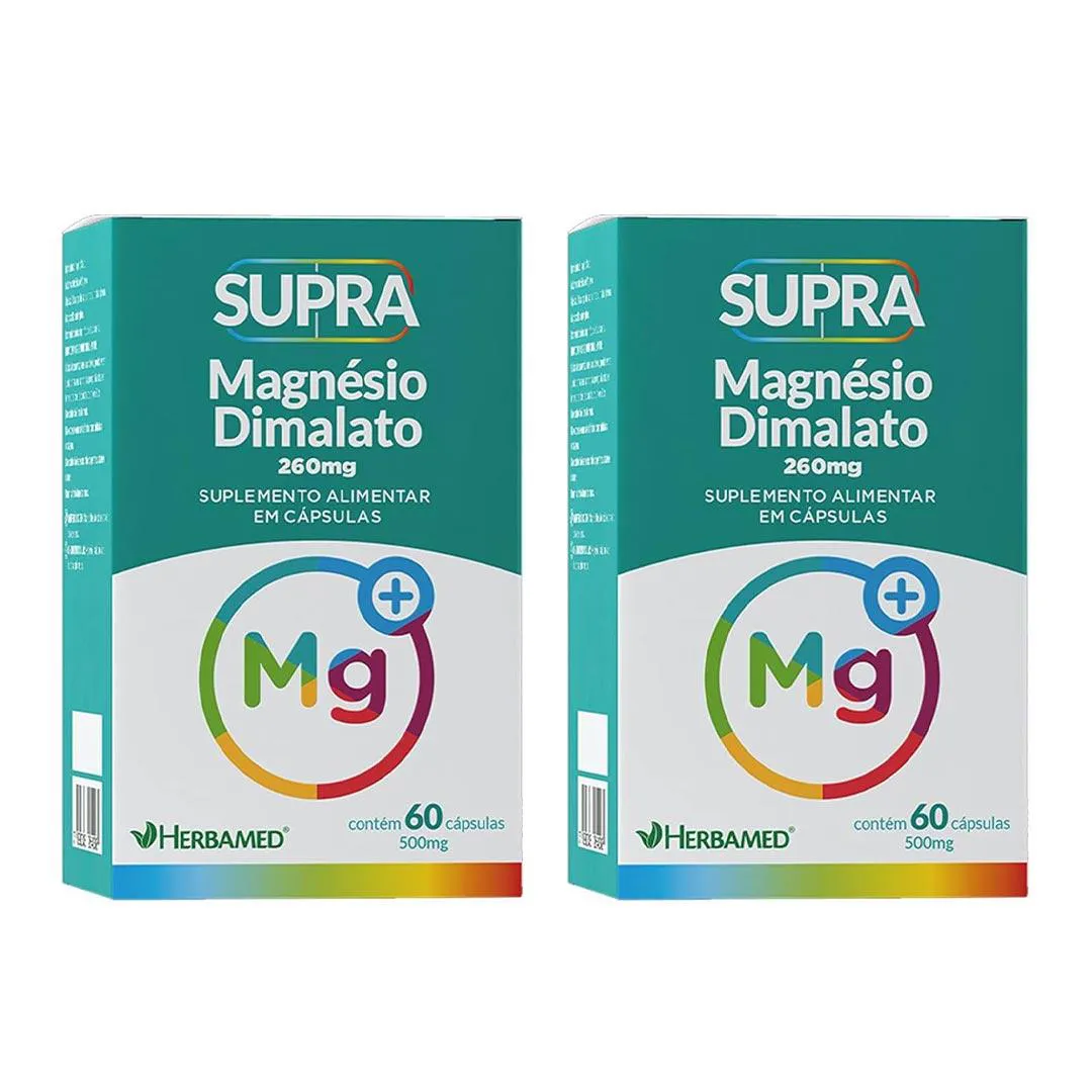 Kit 2 Supra Magnésio Dimalato Suplemento - 60 Caps -Herbamed
