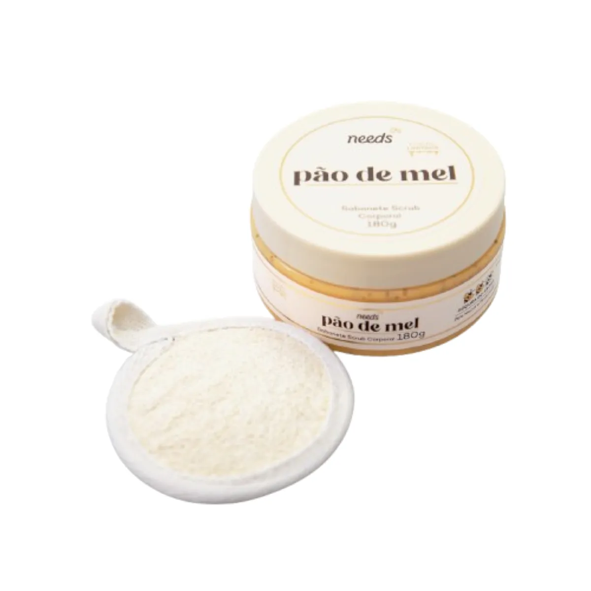 Kit Sabonete Esfoliante Scrub Corporal Needs Pão de Mel 180g + Esponja Vegetal