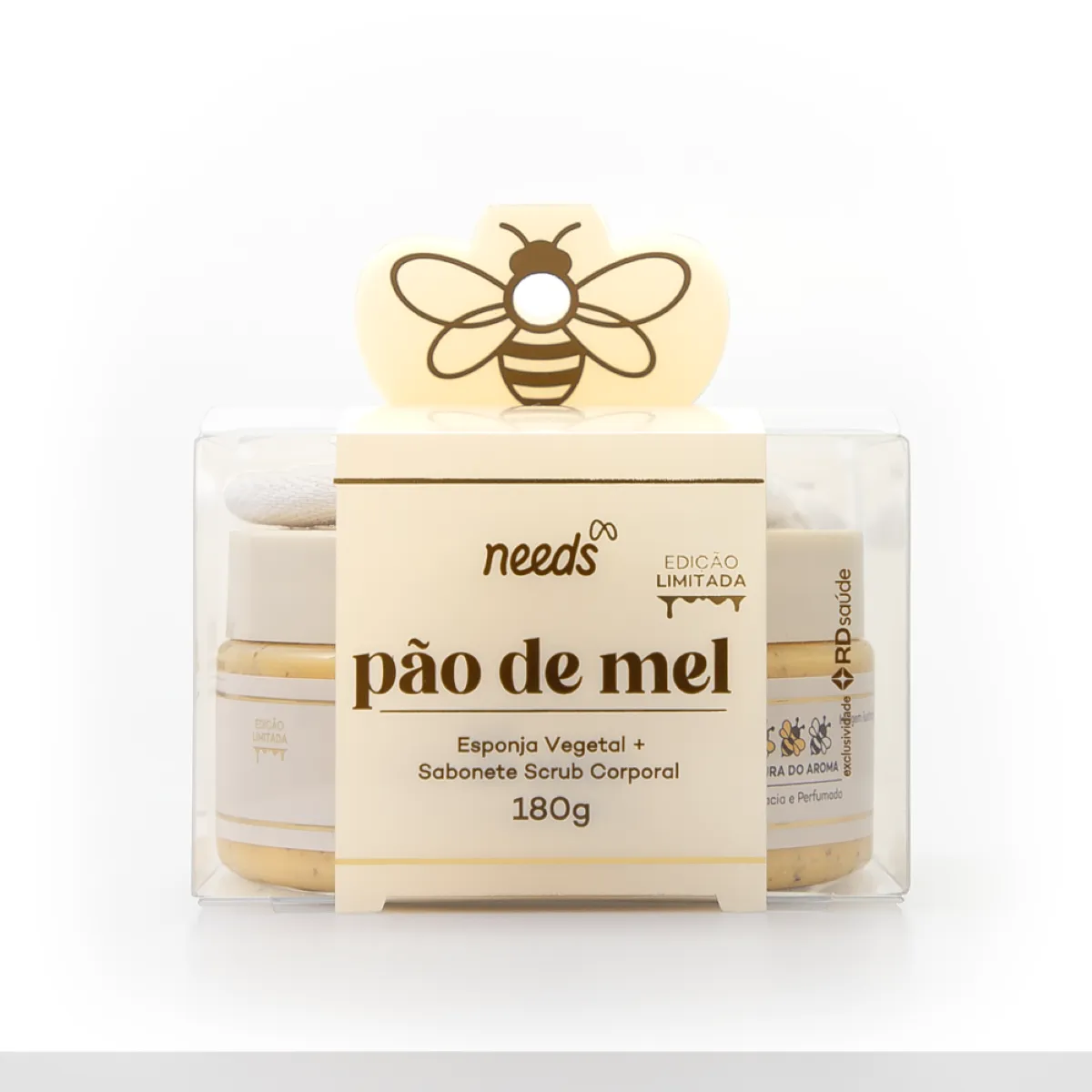 Kit Sabonete Esfoliante Scrub Corporal Needs Pão de Mel 180g + Esponja Vegetal