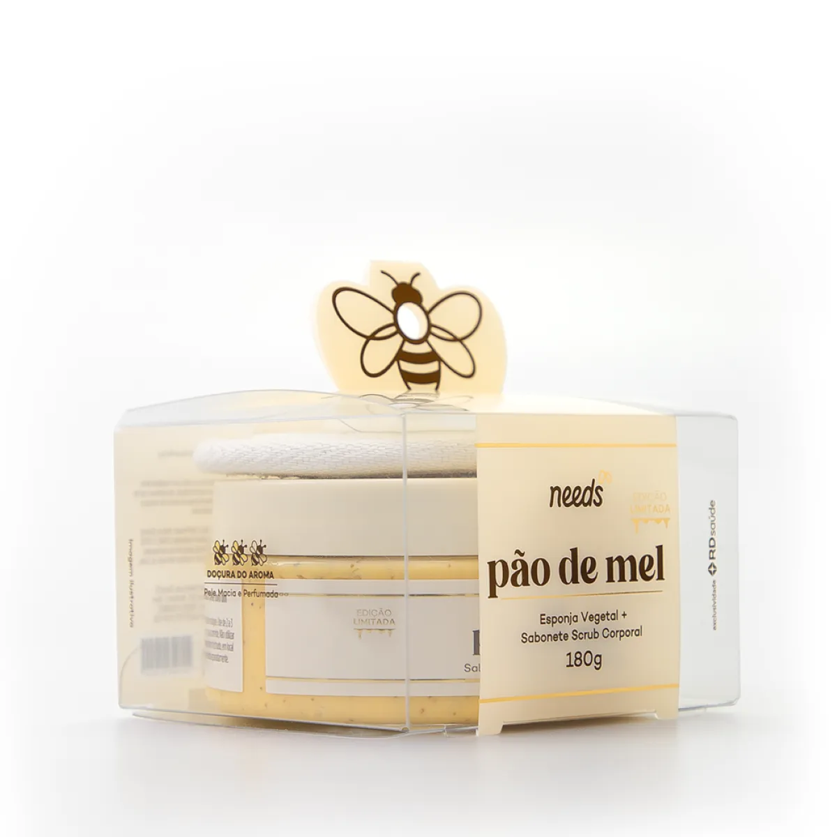 Kit Sabonete Esfoliante Scrub Corporal Needs Pão de Mel 180g + Esponja Vegetal