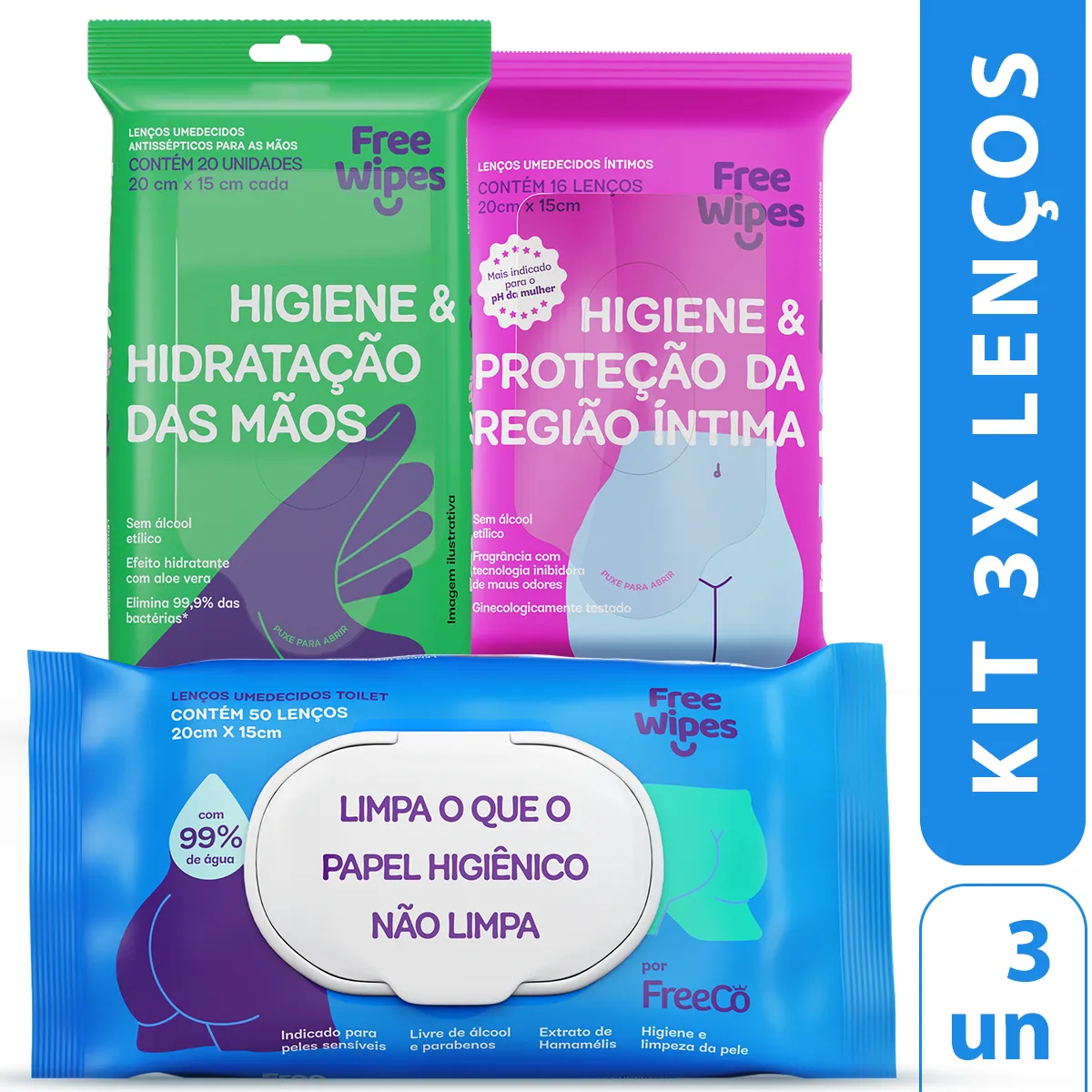 Lenço Umedecido Free Wipes Limpeza Depois do Nº2 50 unidades