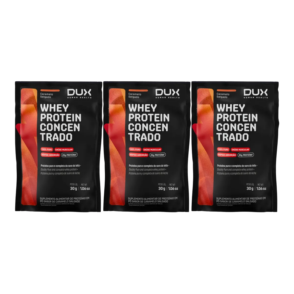 Kit Dux Whey Protein Concentrado Caramelo Salgado 30g 3 sachês