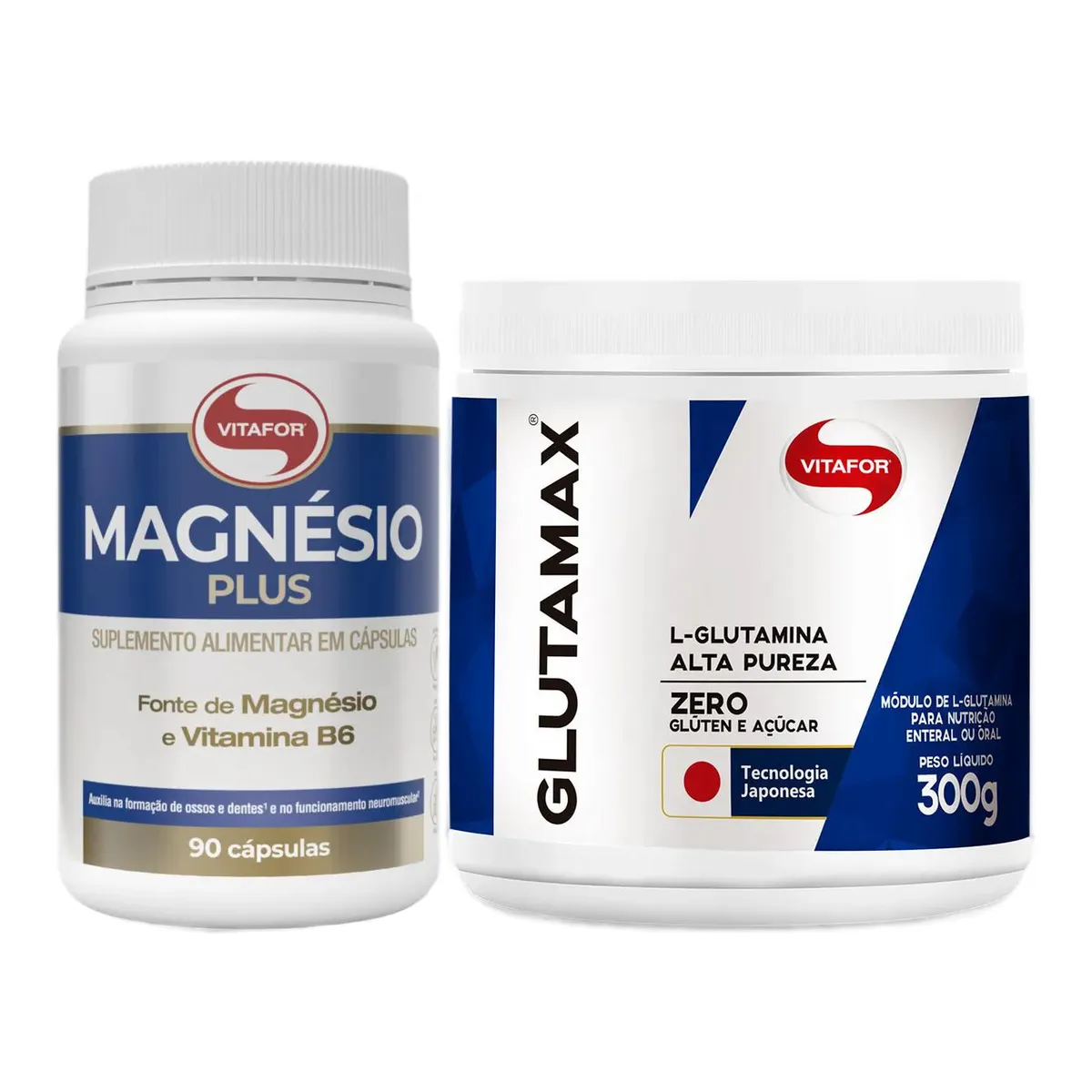 Kit Vitafor Magnésio Plus 90 cápsulas + L-Glutamina Glutamax Zero Glúten Zero Açúcar 300g
