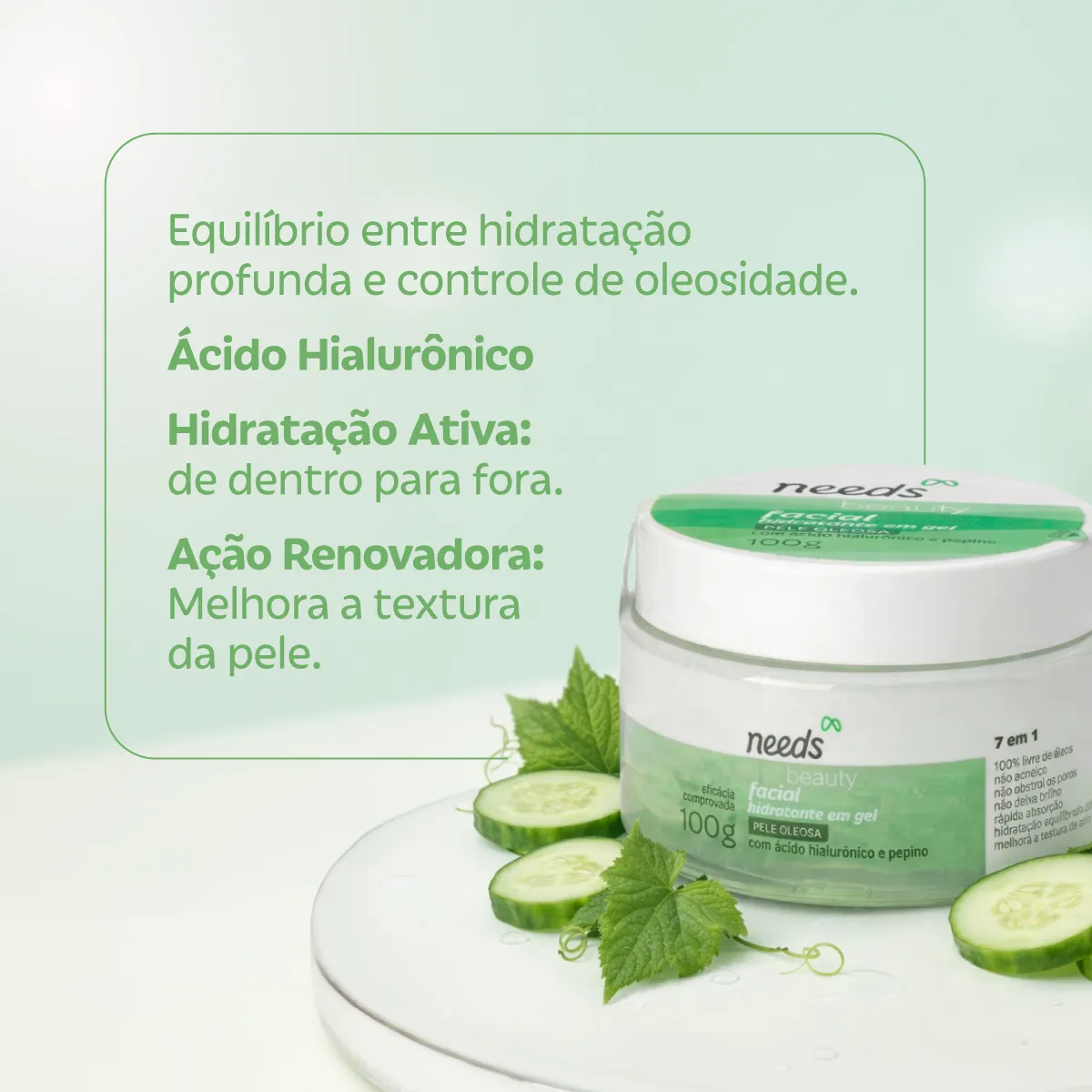 Hidratante Facial Needs Beauty Ácido Hialurônico e Pepino 100g
