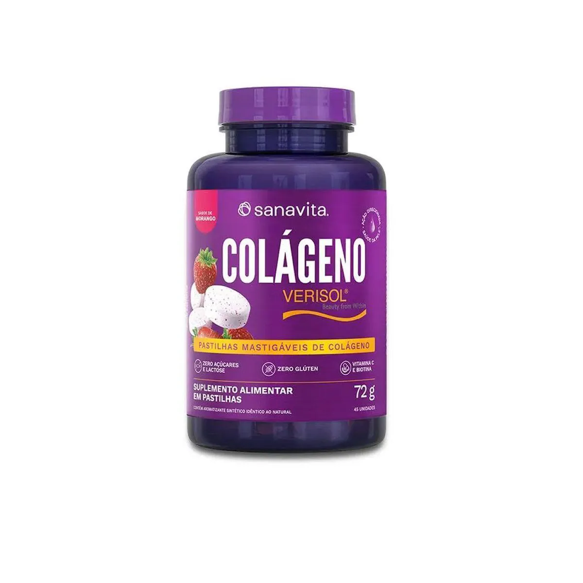 Colágeno Verisol Mastigável - 45 Pastilhas Morango - Sanavita