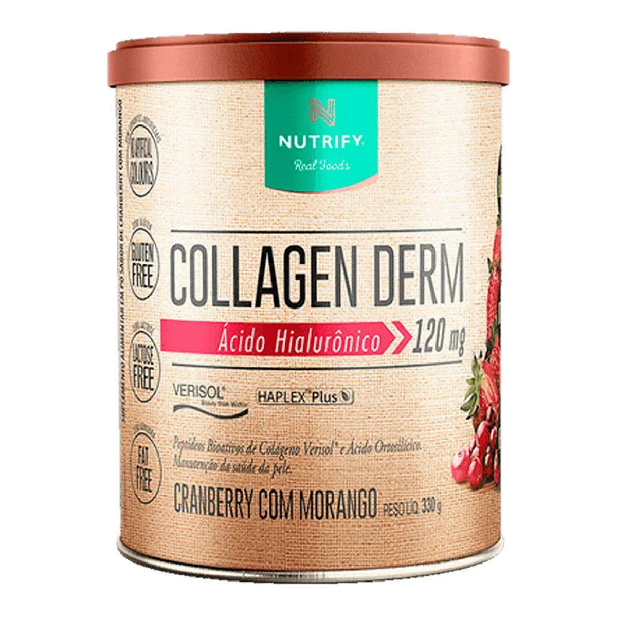 Collagen Derm Hialurônico - 330G Cranberry com Morango - Nutrify