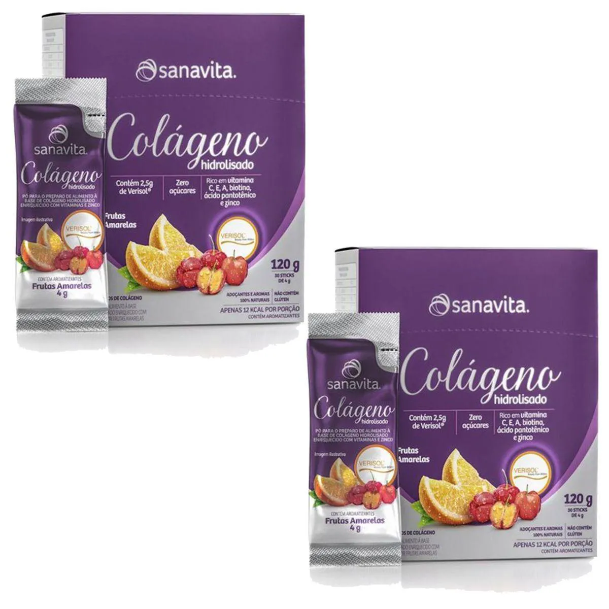Kit 2X Colágeno Verisol Hidrolisado - 30 Sticke de 4G Frutas Amarelas - Sanavita