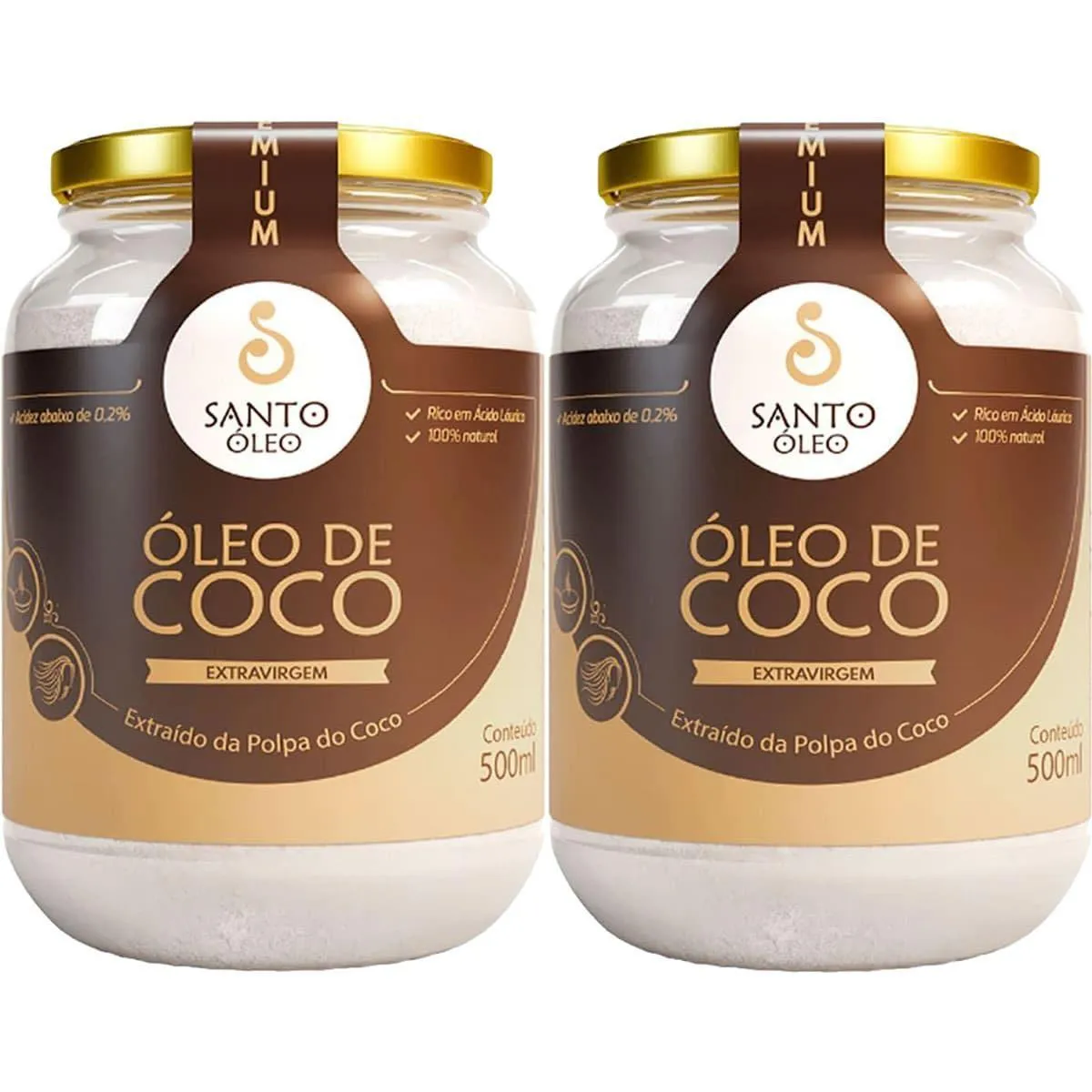 Kit 2X Óleo de Coco Extra Virgem de Polpa  - 500Ml - Santo Óleo