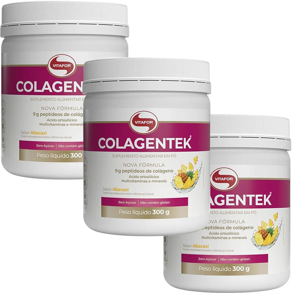 Kit 3X Colagentek - 300G Abacaxi - Vitafor