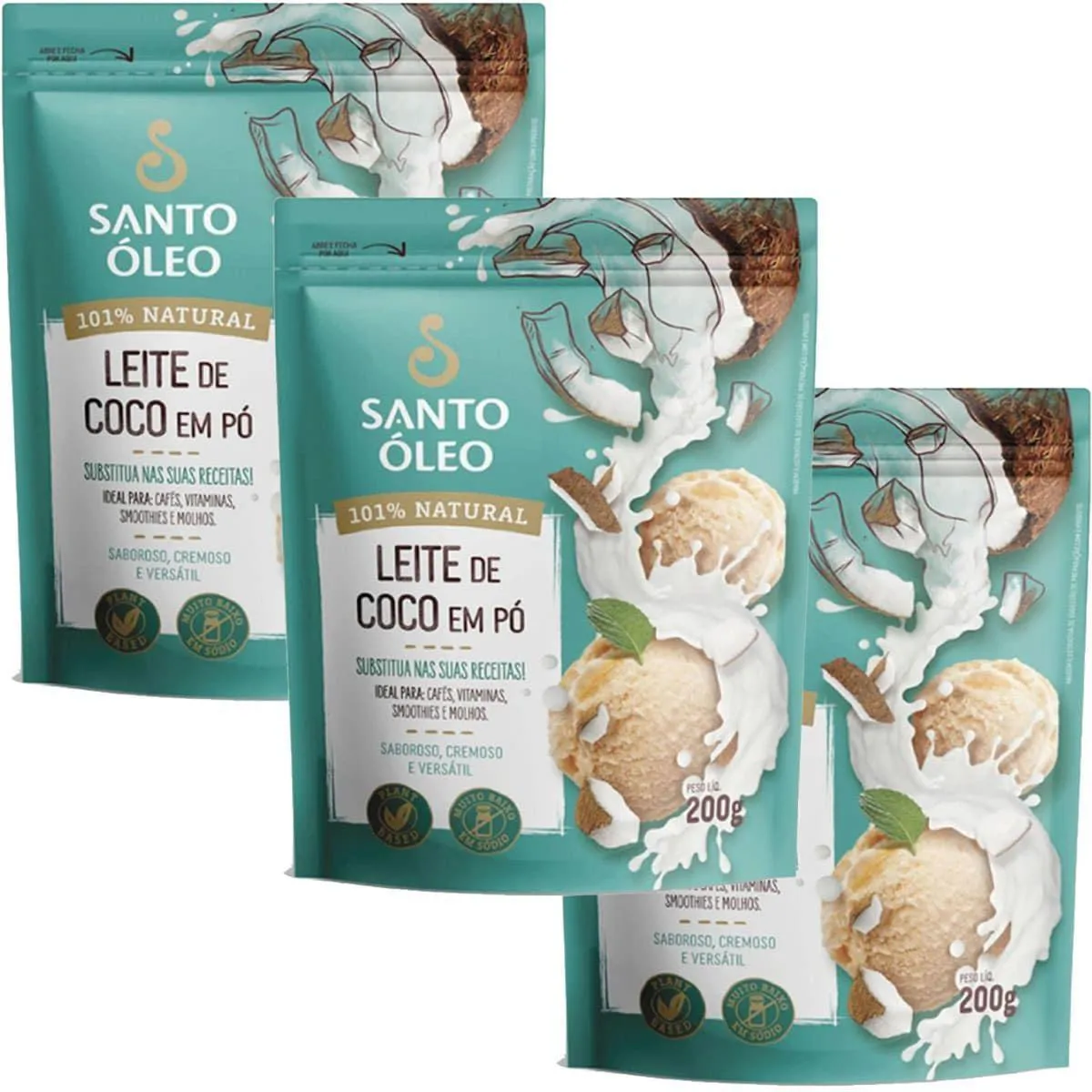 Kit 3X Leite de Coco em Pó - 200G - Santo Óleo
