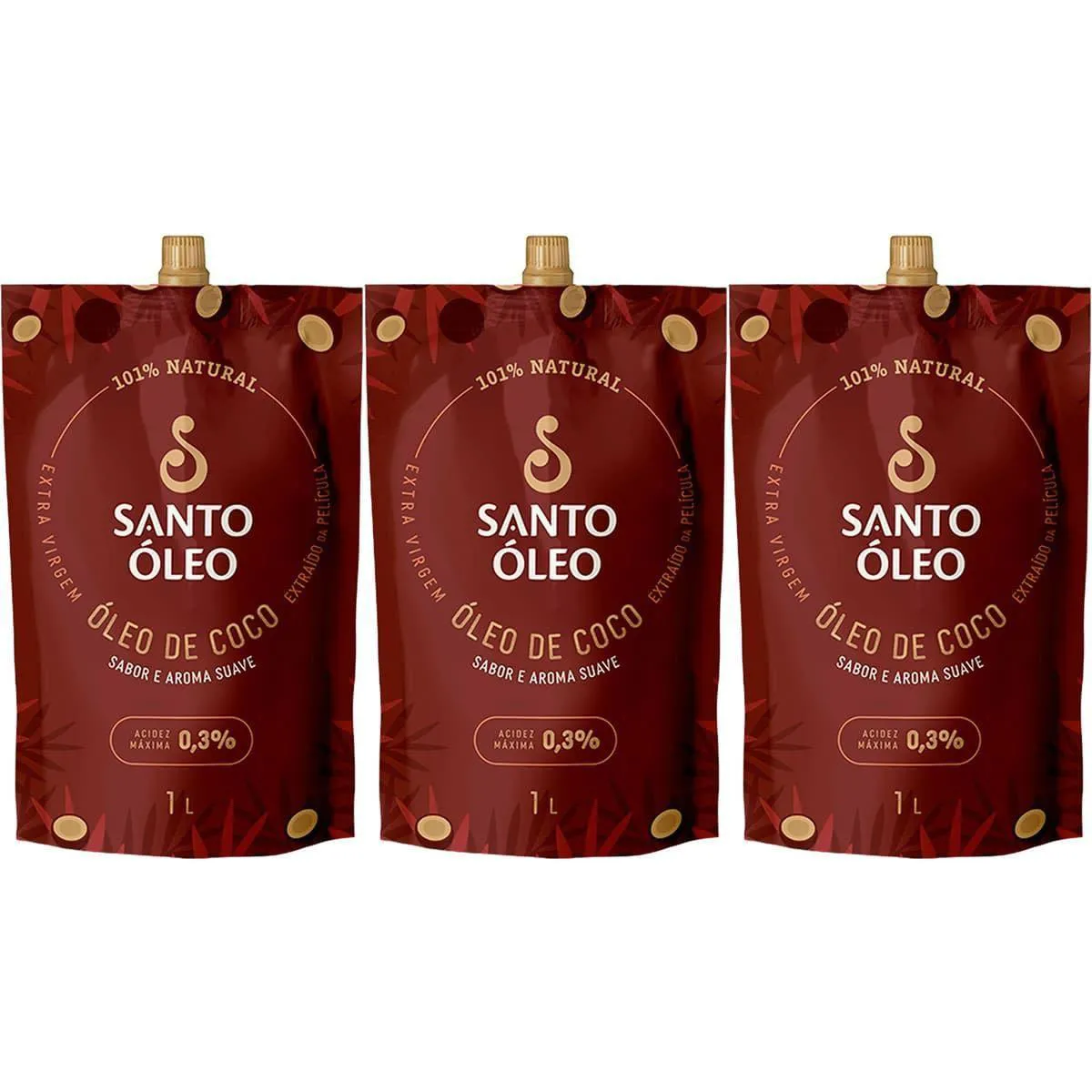 Kit 3X Óleo de Coco Extra Virgem de Película - 1000Ml Refil - Santo Óleo