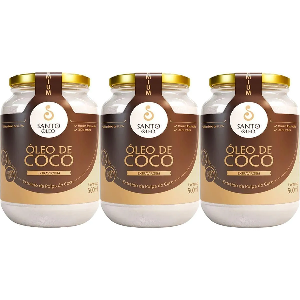 Kit 3X Óleo de Coco Extra Virgem de Polpa  - 500Ml - Santo Óleo