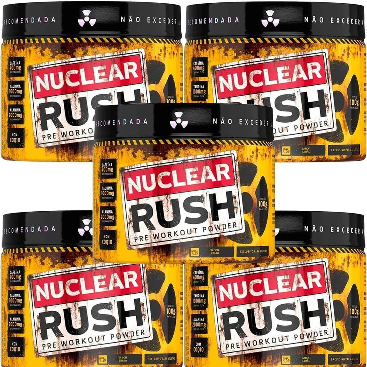 Kit 5X Nuclear Rush Pre Workut Powder - 100G Limão - Bodyaction