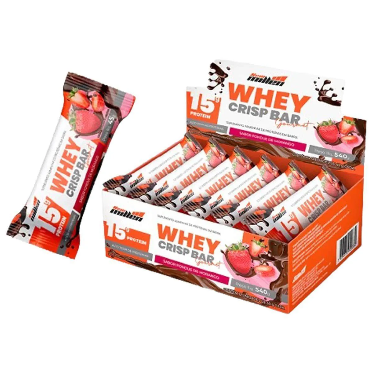 Whey Crisp Bar Gourmet - 12 Barras 45G Fondue de Morango - New Millen