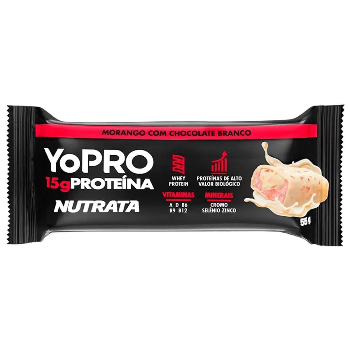 Yopro - 1 Barra 55G Morango com Chocolate Branco - Nutrata