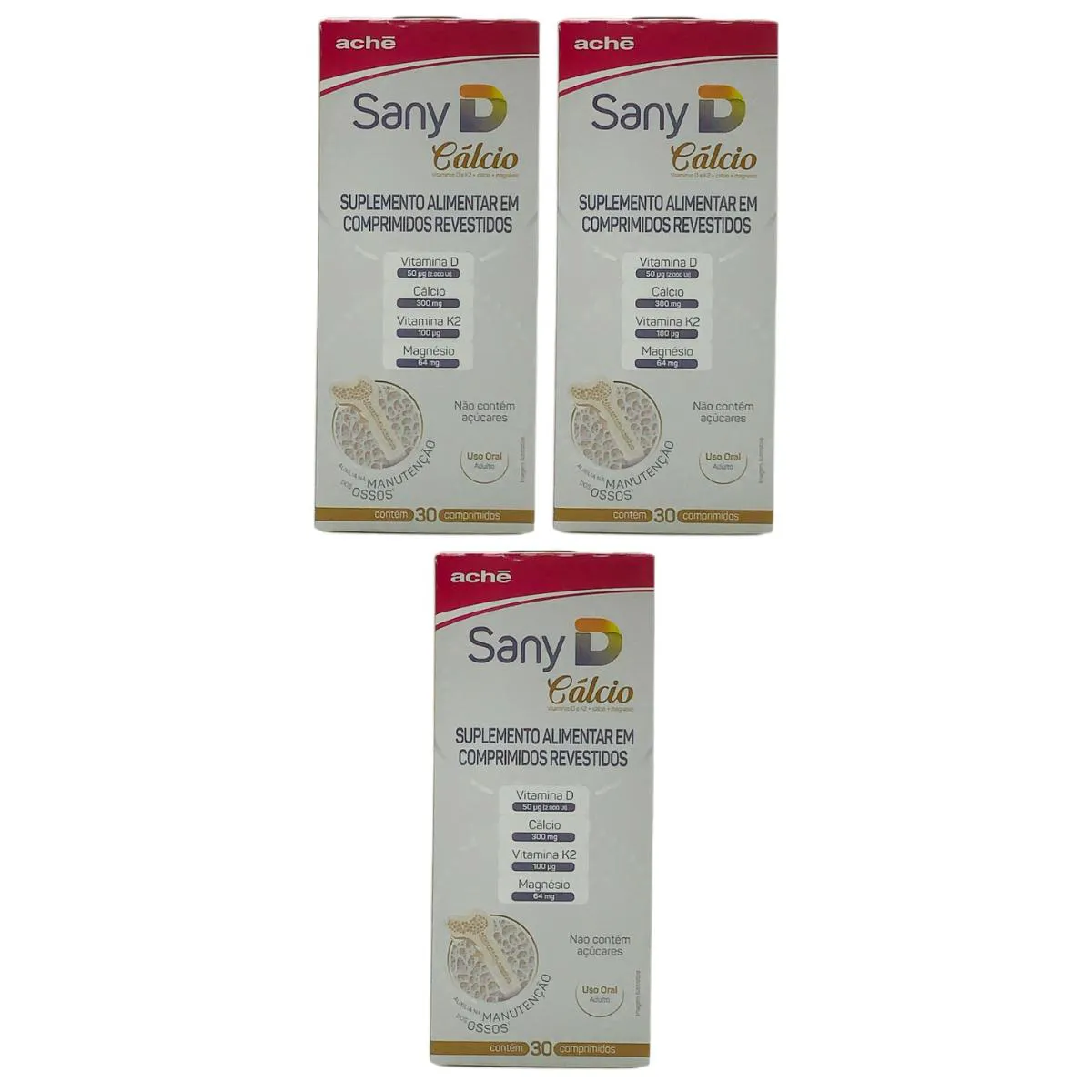 3 Caixas Sany D3 + K2 + Cálcio + Magnésio 30 Comprimidos