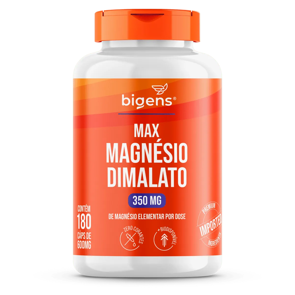 Max Magnésio Dimalato, 350mg de Magnésio Elementar, 180 Cápsulas Bigens