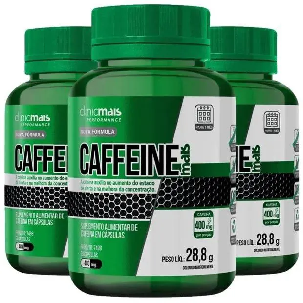 Kit 3x Caffeine Mais (Cafeína Pura) 400mg 60 Cápsulas - Clinicmais