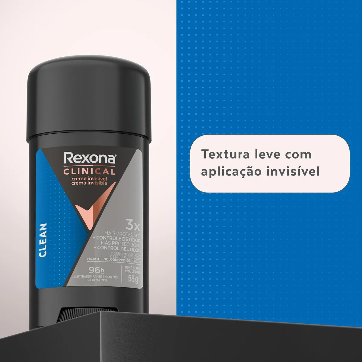Desodorante Antitranspirante Stick Creme Rexona Men Clinical Clean Masculino 96h 58g