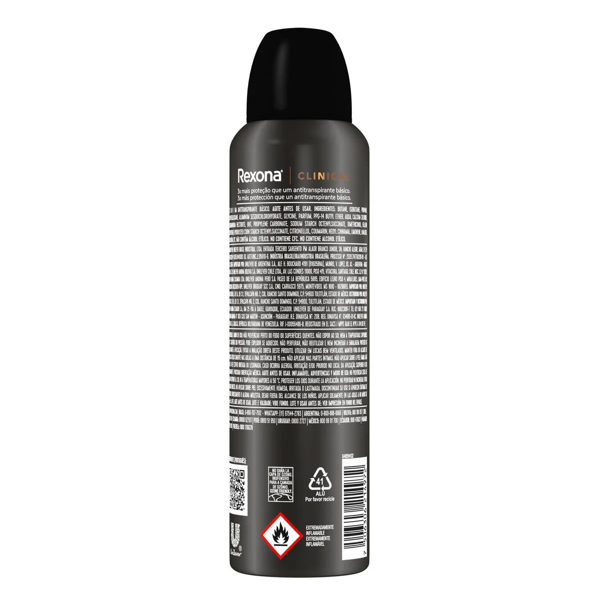 Desodorante Antitranspirante Aerosol Rexona Men Clinical Clean Masculino 96h 150ml
