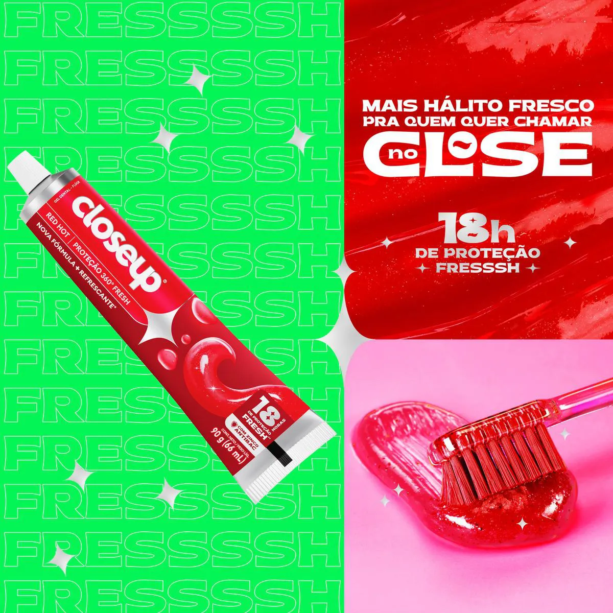 Gel Dental Closeup Proteção 360° Fresh Red Hot 90g
