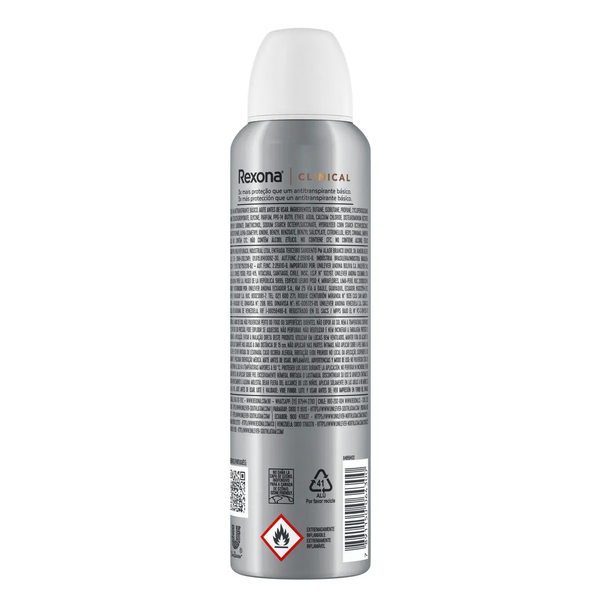 Desodorante Antitranspirante Aerosol Rexona Clinical Extra Dry Feminino 96h 150ml