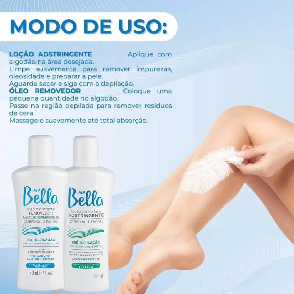 Kit Pré e Pós Depilação 140Ml + Gel Calmante Depil Bella