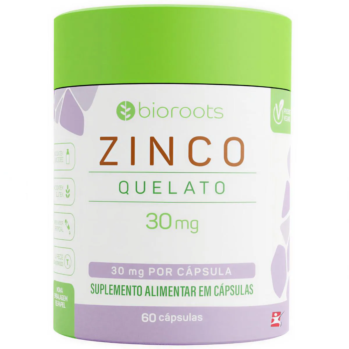 Zinco Quelato Vegano Concentração Máxima 60 Cápsulas 1 ao Dia - Bioroots