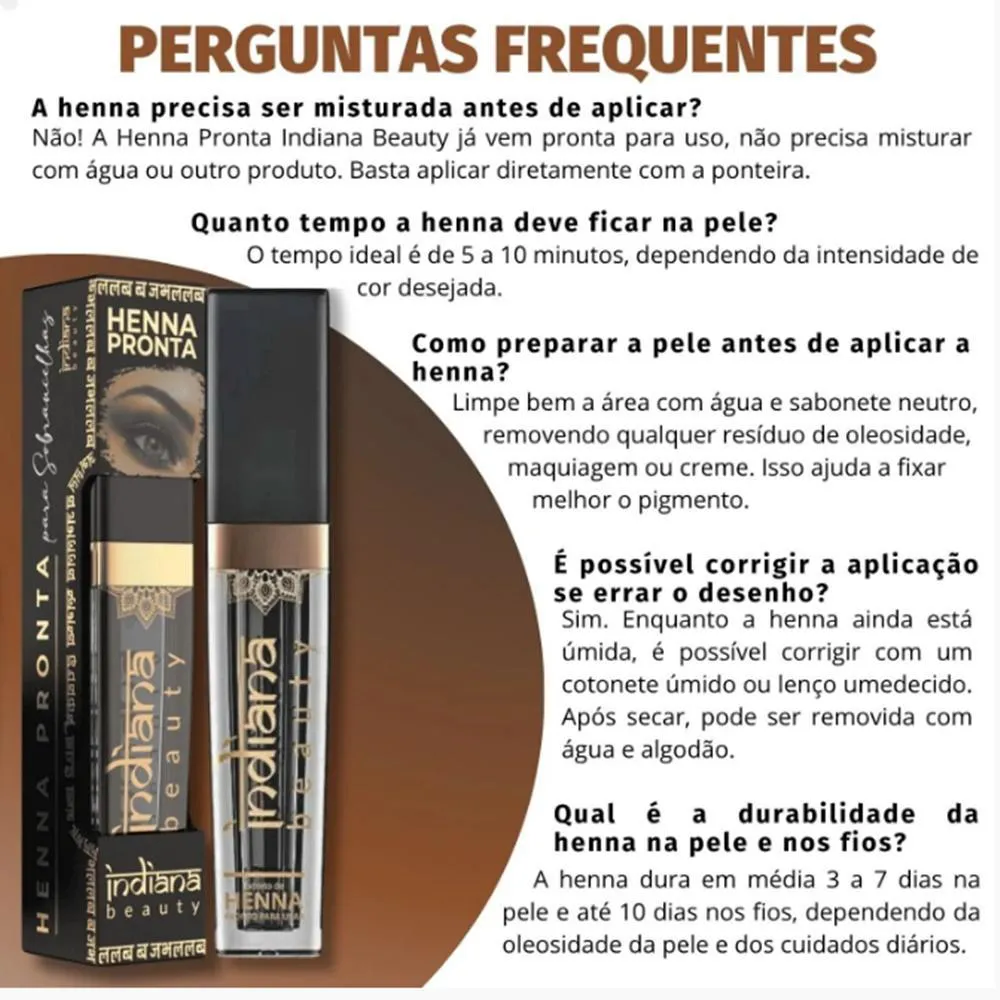 Henna Pronta para Sobrancelhas Indiana Beauty Castanho Escuro