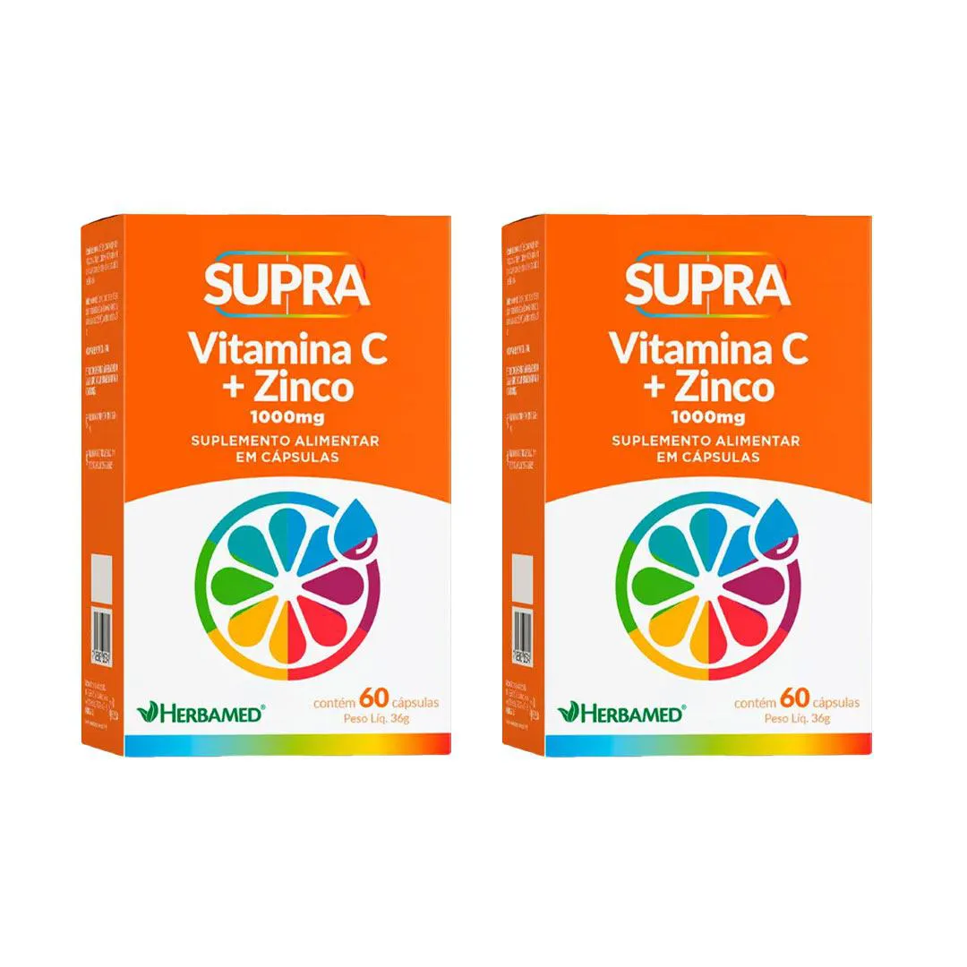 Kit 2 Supra Vitamina C + Zinco 1000 Mg - 60 Caps - Herbamed