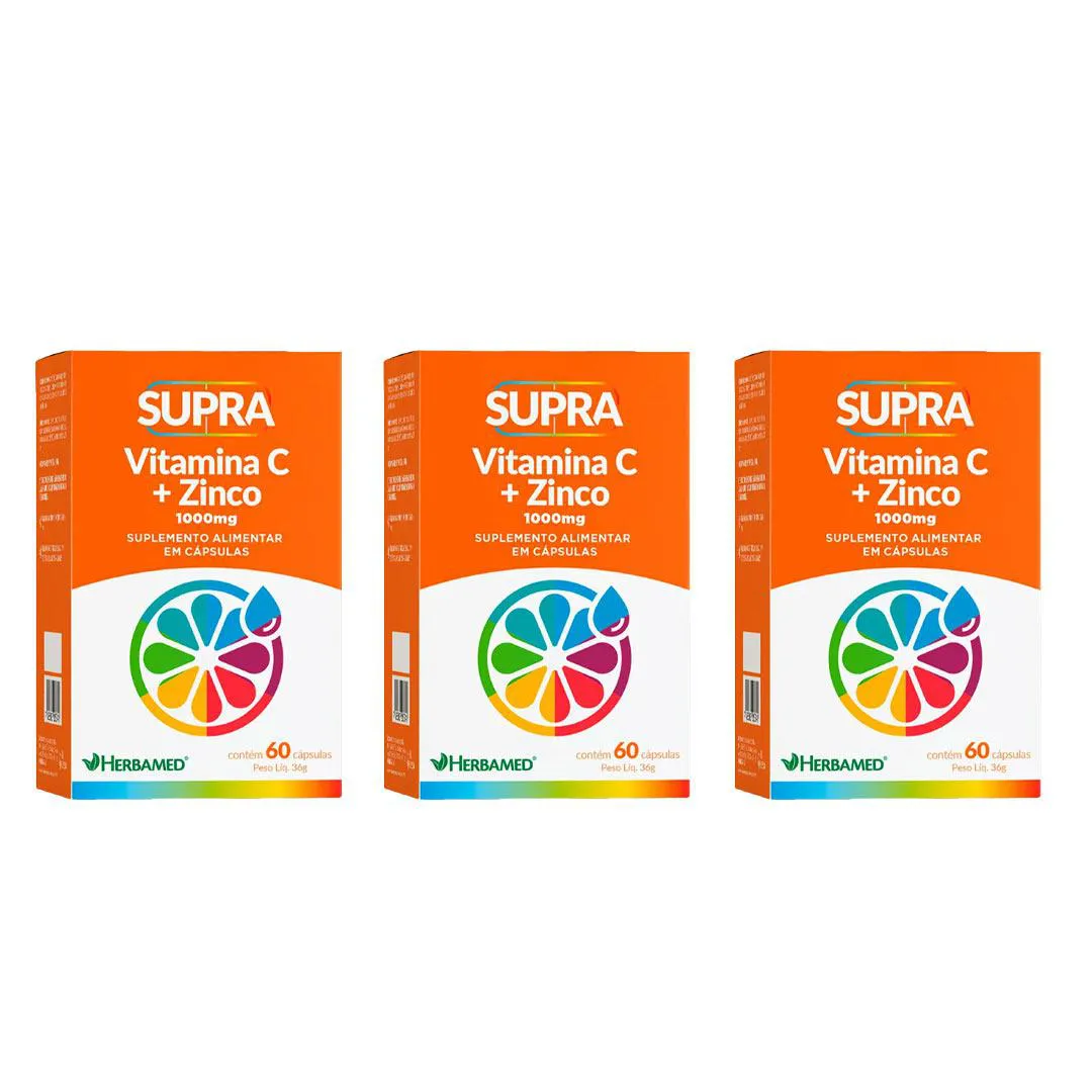 Kit 3 Supra Vitamina C + Zinco 1000 Mg - 60 Caps - Herbamed
