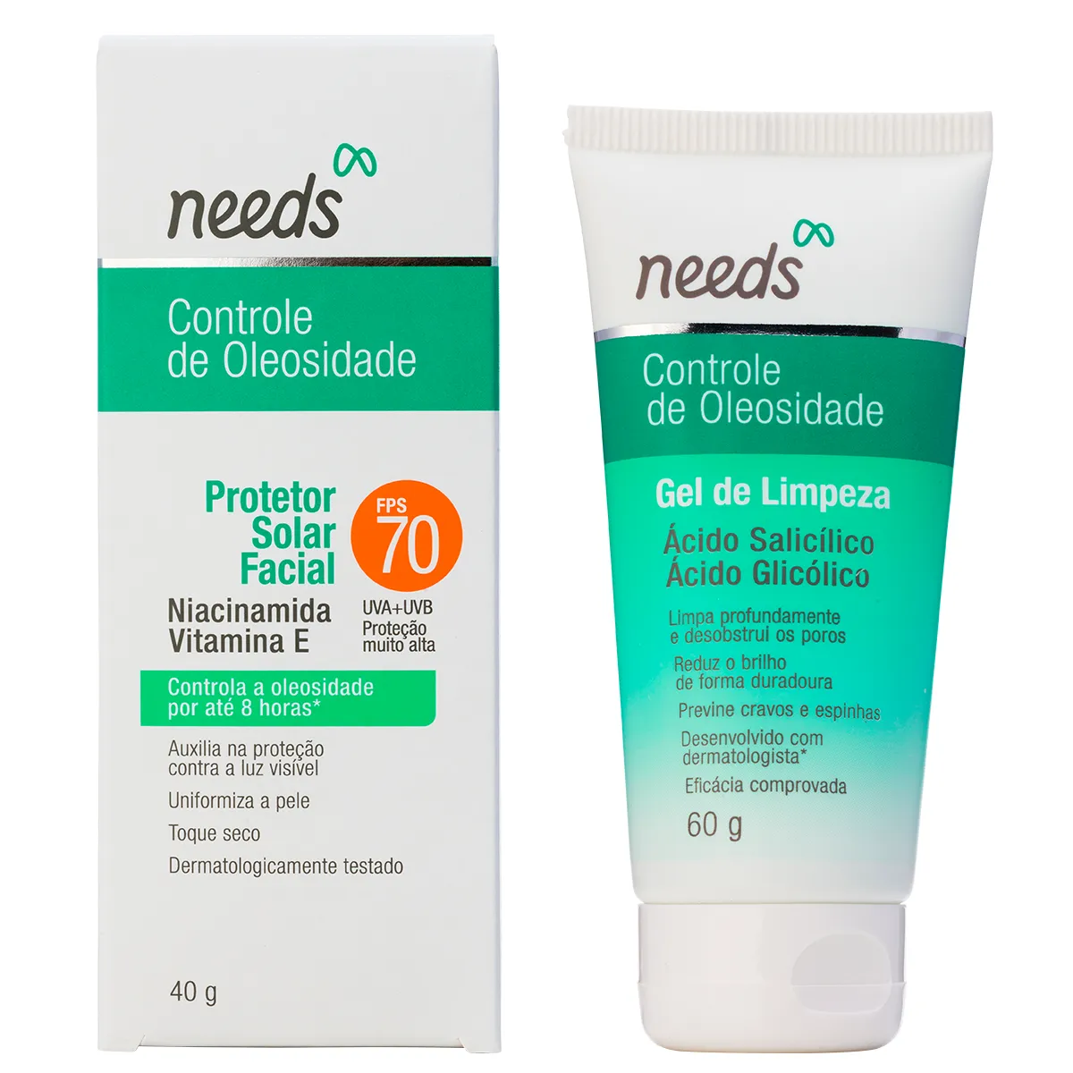 Kit Facial Needs Protetor Solar FPS 70 40g + Gel de Limpeza 60g
