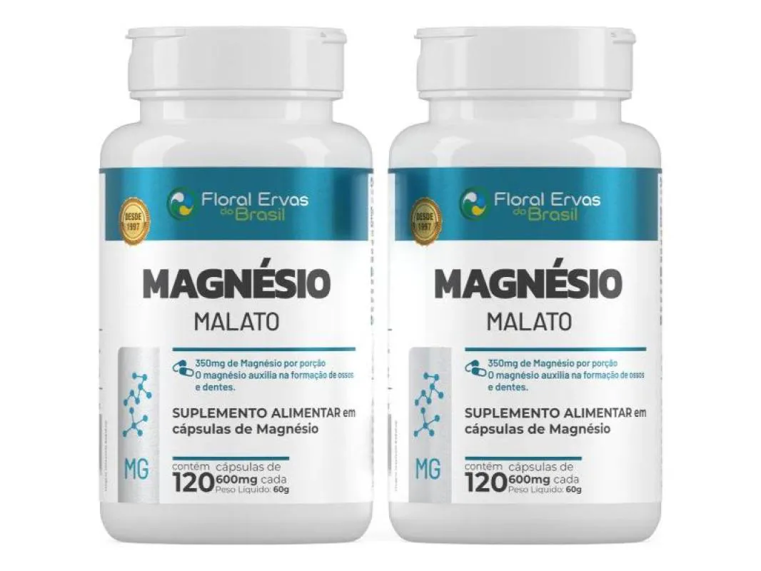 Kit com 2X Magnésio Malato 600Mg 120 Cápsulas - Floral Ervas
