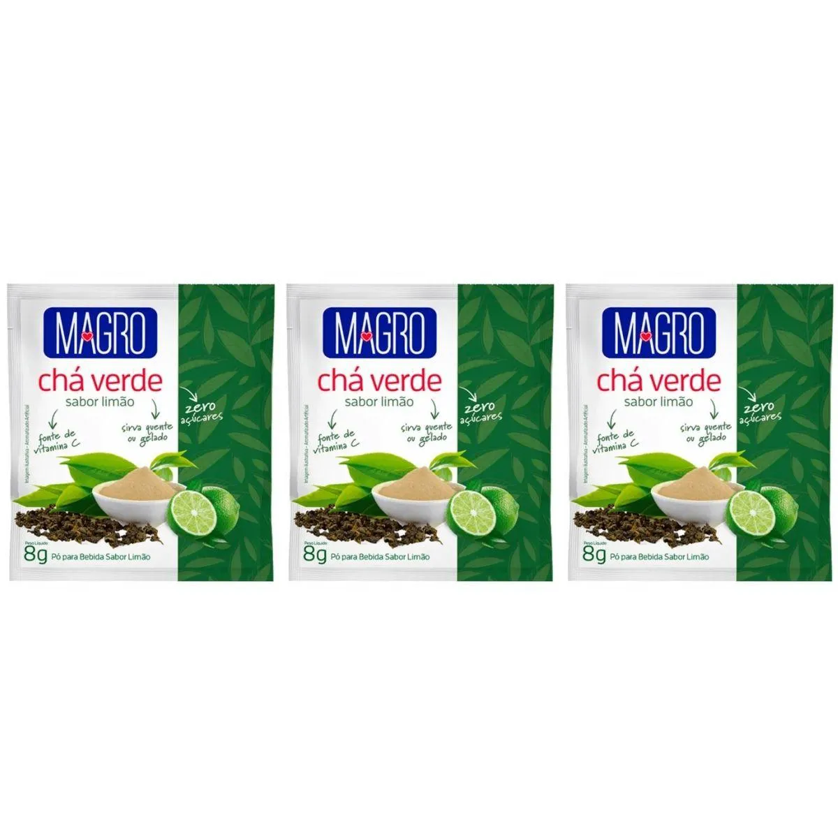 Chá Verde Limão Zero Açucar Diet Natural Kit 3 Fonte de Vitamina C 8G Magro