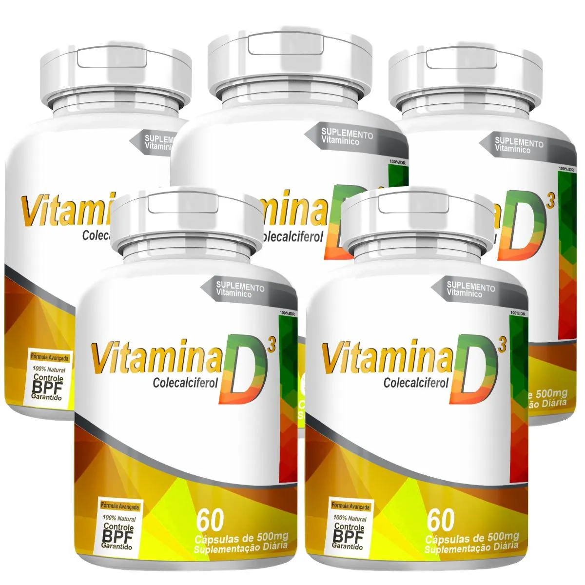 Vitamina D3 Colecalciferol 2000Ui Kit com 5 Potes com Total de 300 Capsulas