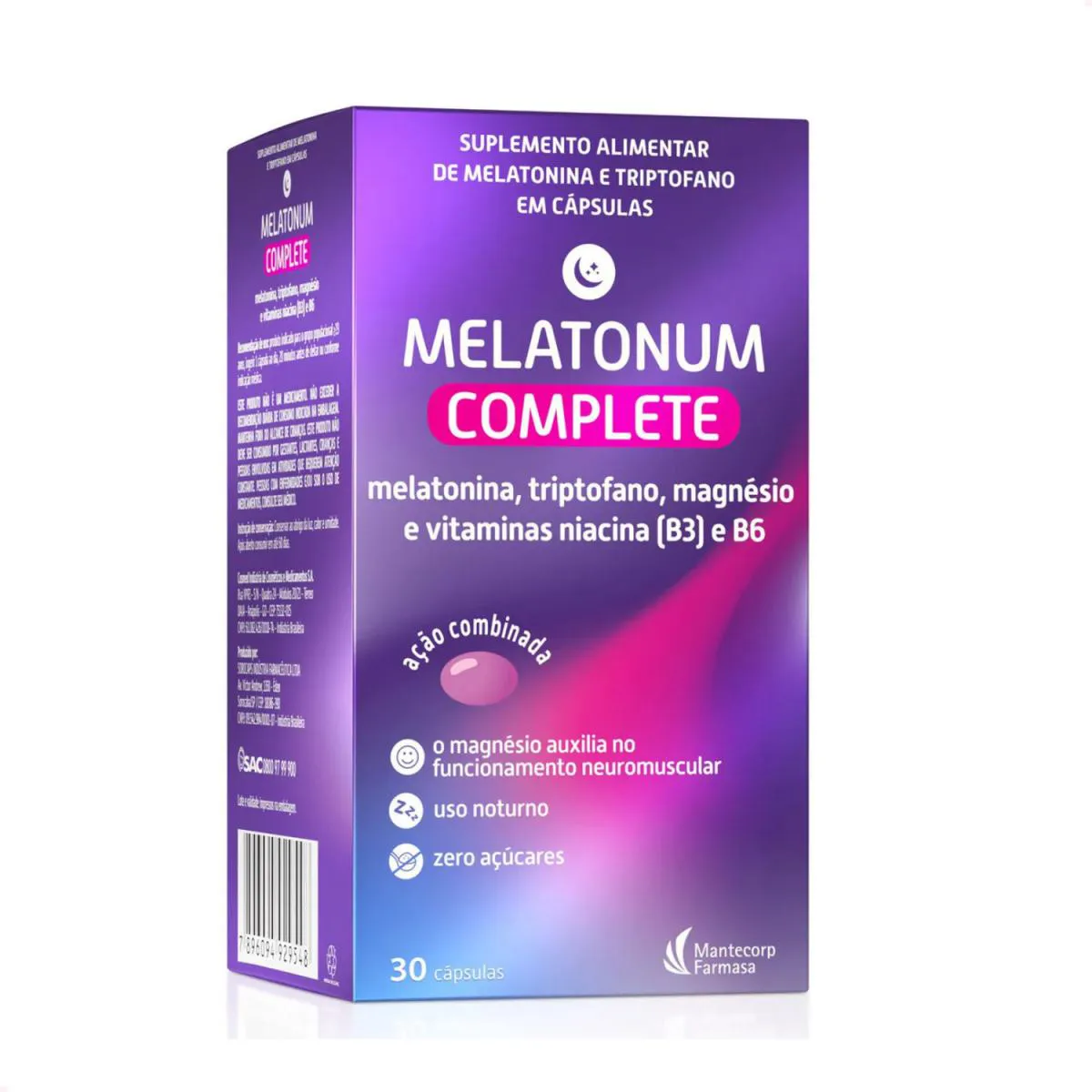 Suplemento Alimentar Melatonum Complete 30 Caps. Zero Açucar
