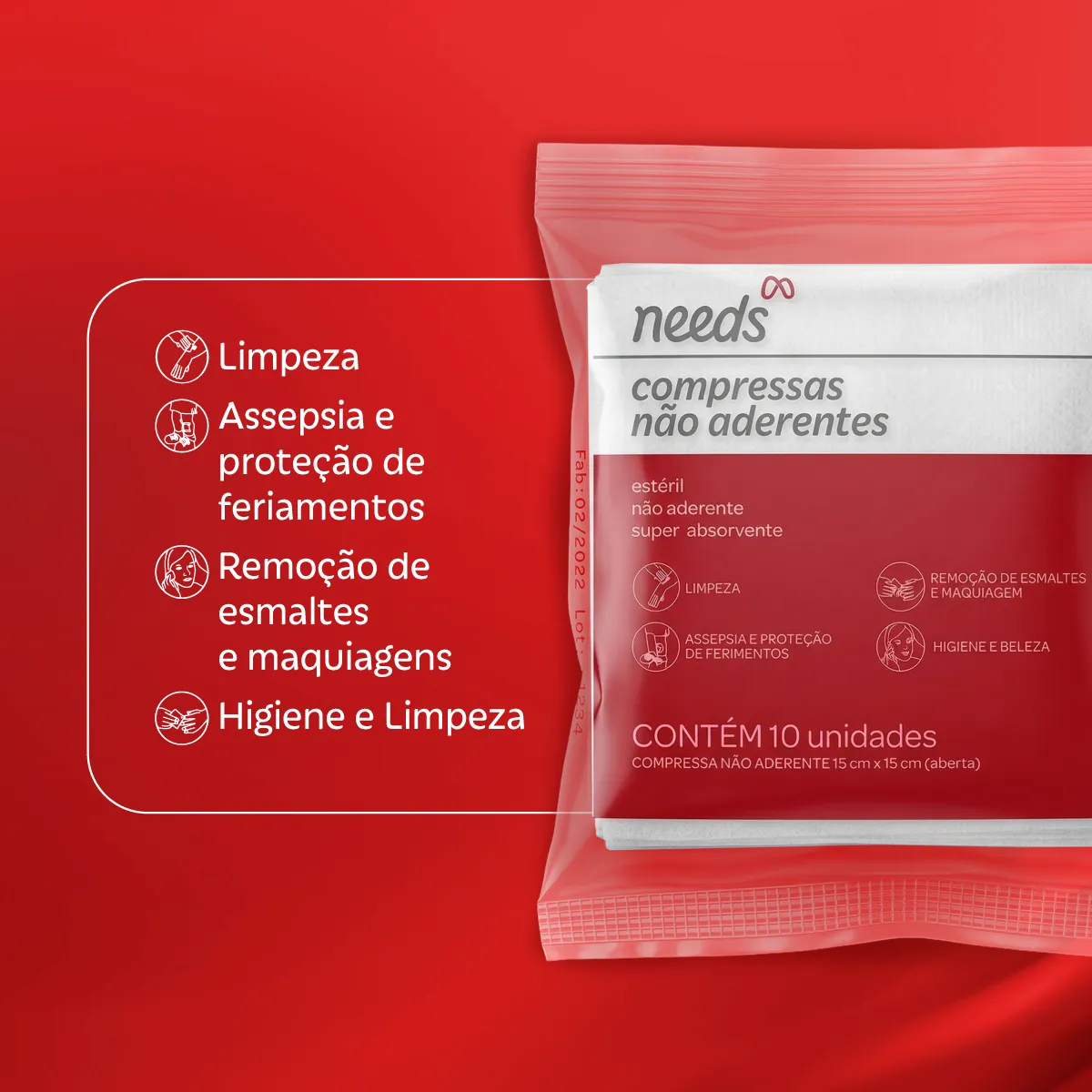 Compressa de Gaze Estéril Não Aderente 10 Unidades
